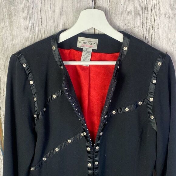 Vintage Victor Costa Occassion Jacket Black Red Lining Size XS - Picture 2 of 10